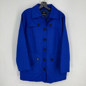 Dennis Basso Rain Trench Coat Jacket XS Button Down Patch Pockets Royal Blue